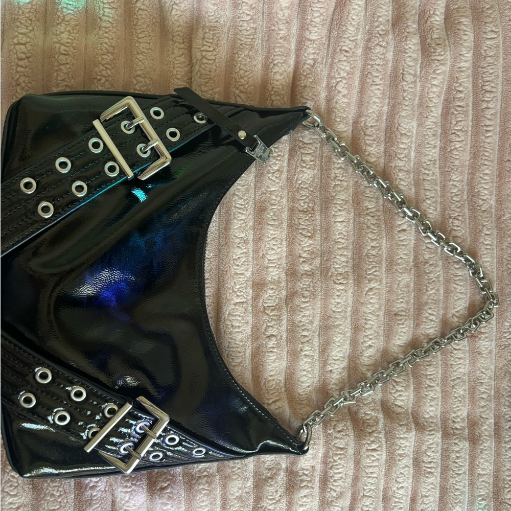 Steve Madden Bundle: Graya Black Patent Flats(Size 6)+Roller Buckle Shoulder Bag - Picture 3 of 4